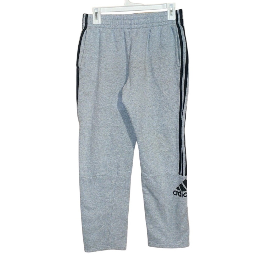 •ADIDAS•BOYS HEATHERED GRAY & BLACK LOGO JOGGER SWEATPANTS SIZE XL (18/20)